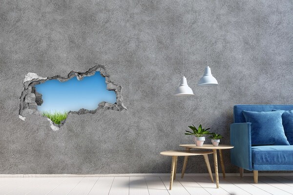 Hole in the wall sticker Green meadow under a blue sky