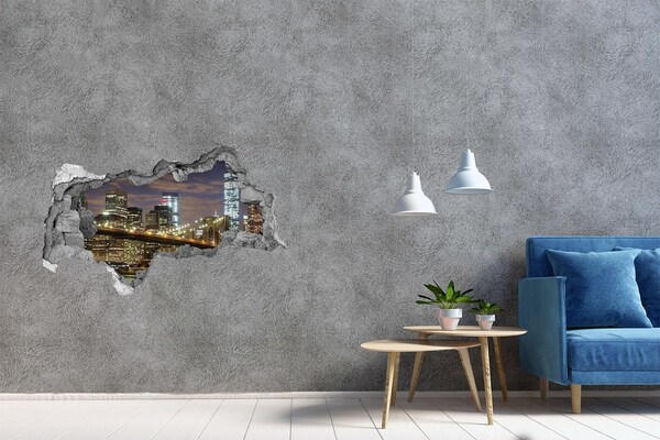 Hole in the wall decal View of the Brooklyn Bridge at night