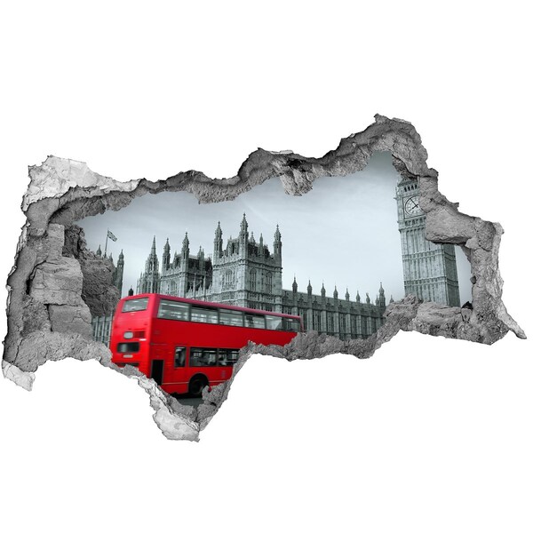 Hole wall sticker London scenery with a red bus