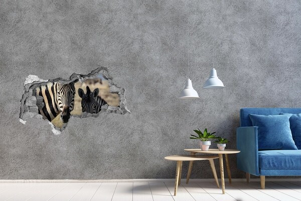 Hole in the wall sticker Zebras in their natural habitat