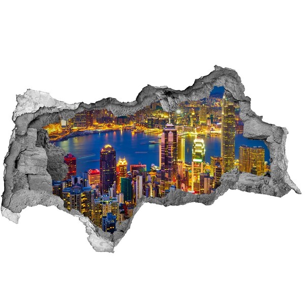 Hole in the wall sticker View of Hong Kong at night