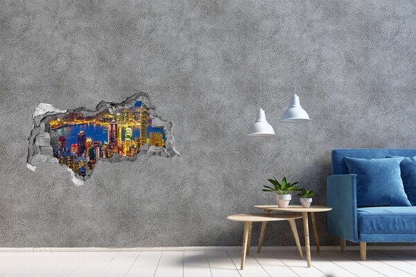 Hole in the wall sticker View of Hong Kong at night