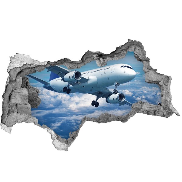 Hole in the wall decal Arrival of a plane in the clouds