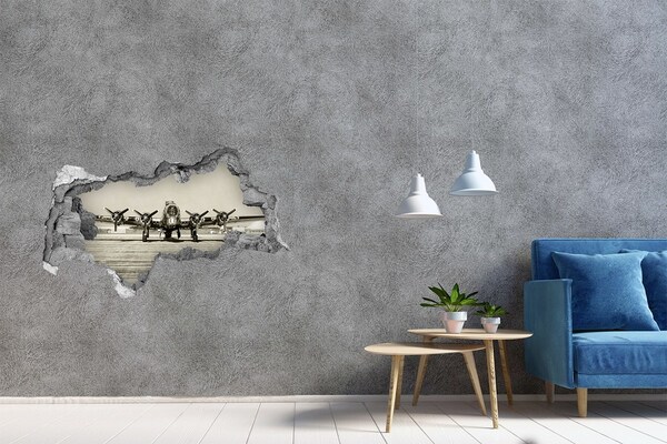 Hole wall sticker An old plane on the airport tarmac