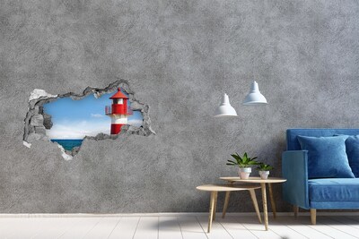 Hole wall sticker A lighthouse on the seashore