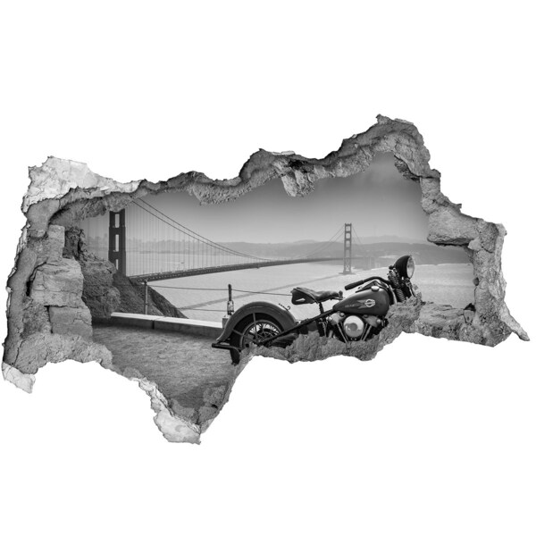 Hole in the wall decal Motorcycle at the Golden Gate Bridge