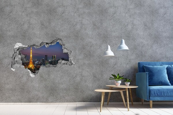 Hole wall sticker View of Tokyo at night