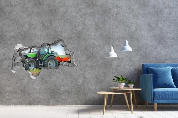 Hole wall sticker Tractor in action