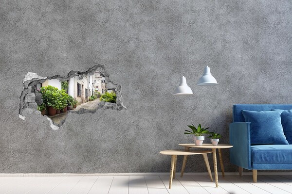 Hole wall sticker A charming street with vegetation