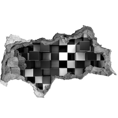 Hole in the wall sticker Black and white cubes in the wall