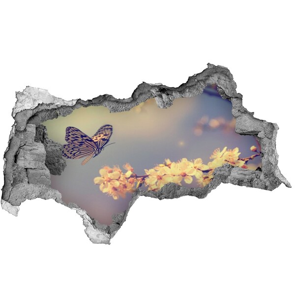 Hole in the wall decal Floral landscape with a butterfly