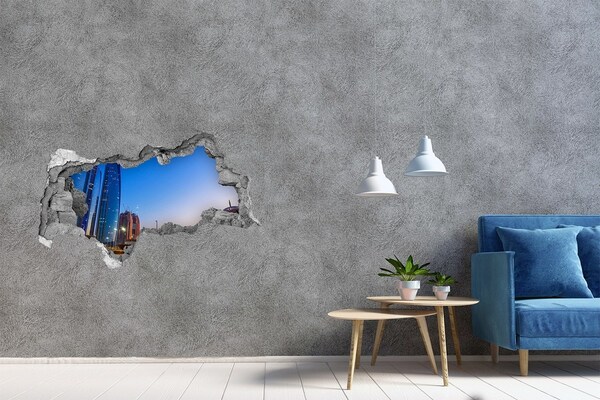 Hole in the wall decal Modern city at sunset