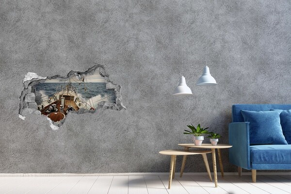 Hole wall sticker A yacht at sea