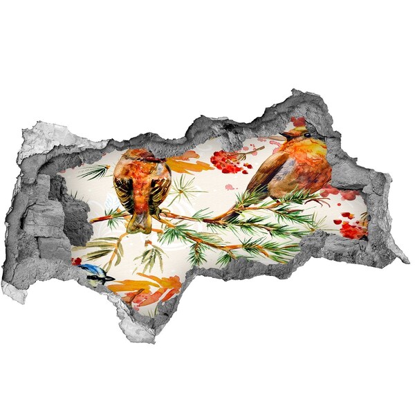 Hole in the wall sticker Birds in a forest landscape