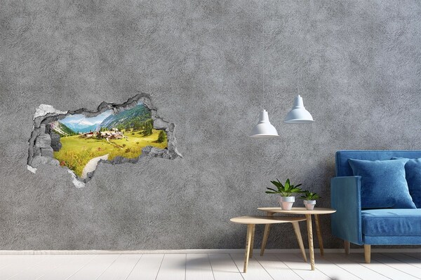 Hole in the wall decal An Alpine village among the mountains