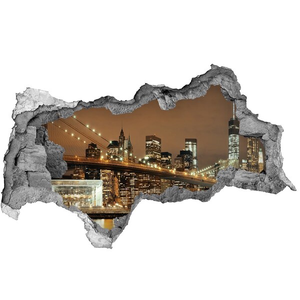 Hole wall sticker New York skyline at night