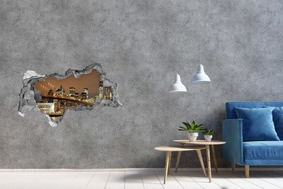 Hole wall sticker New York skyline at night