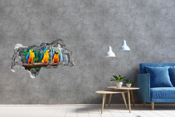Hole wall sticker Paradise parrots at the waterfall