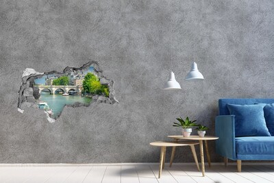 Hole wall sticker View of Paris through a hole in the wall