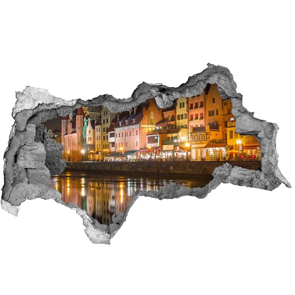 Hole wall sticker A charming port at night