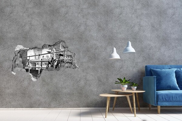 Hole wall sticker A bicycle at the city quay