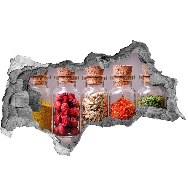 Hole in the wall decal Spices in glass jars