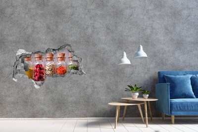 Hole in the wall decal Spices in glass jars