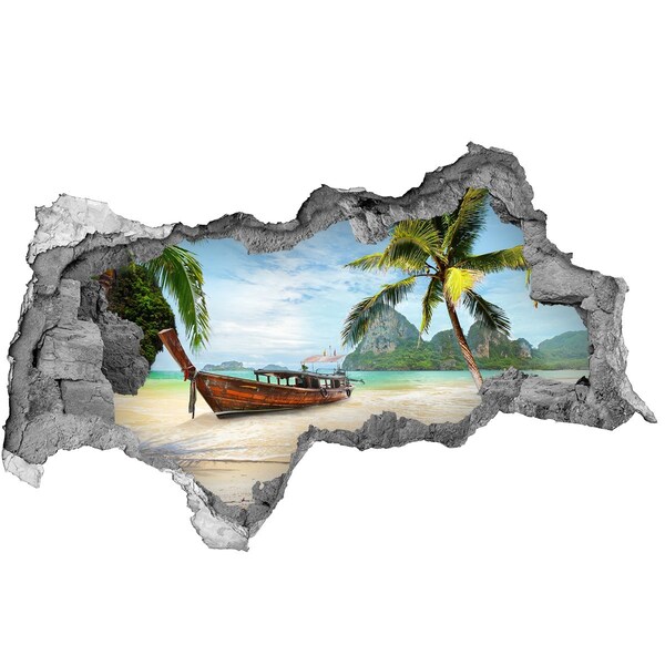 Hole in the wall sticker Tropical beach with a boat