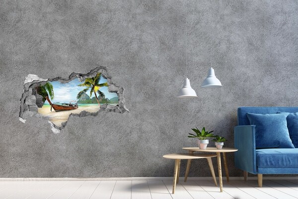 Hole in the wall sticker Tropical beach with a boat