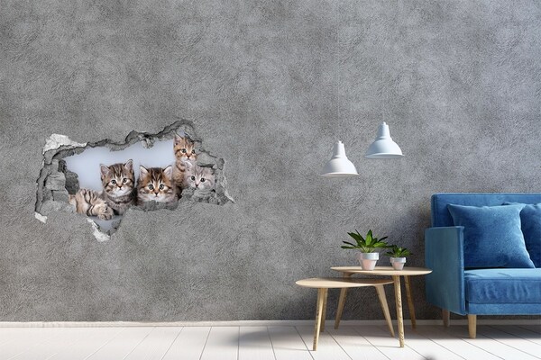 Hole wall sticker Kittens in a hole in the wall