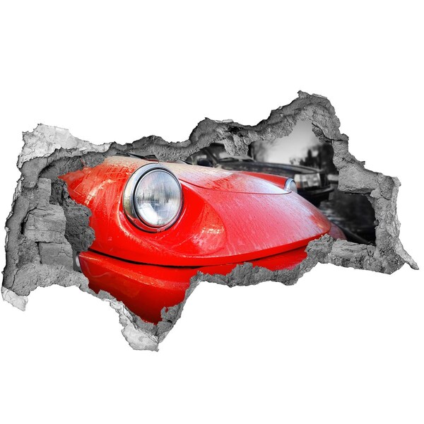 Hole in the wall sticker Red sports car behind the hole in the wall