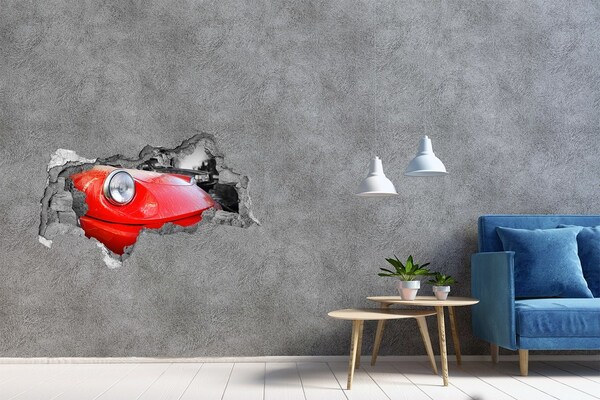 Hole in the wall sticker Red sports car behind the hole in the wall