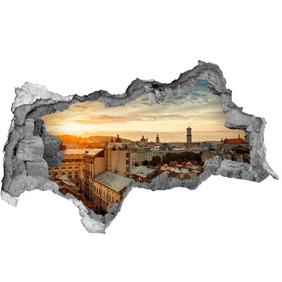 Hole in the wall decal Sunset over the city