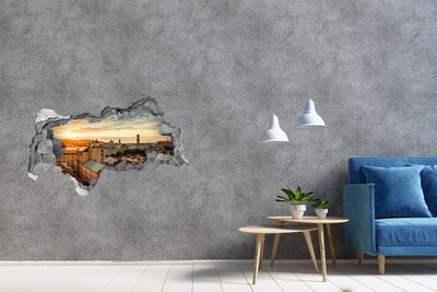 Hole in the wall decal Sunset over the city
