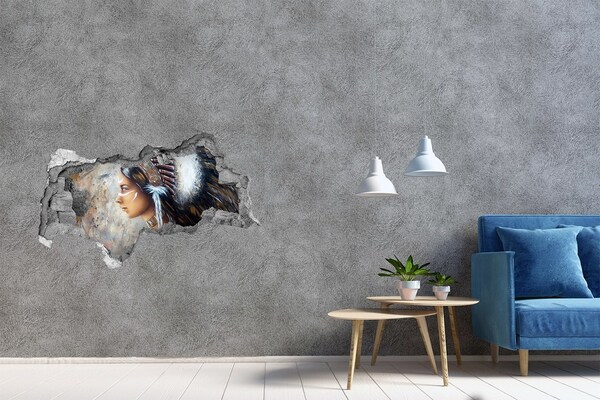 Hole in the wall sticker Portrait of an Indian warrior woman