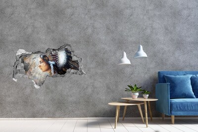 Hole in the wall sticker Portrait of an Indian warrior woman