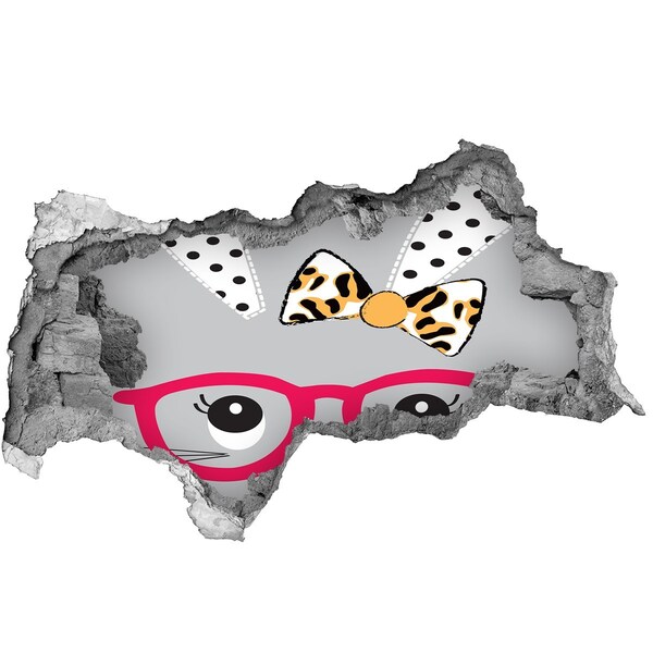 Hole in the wall sticker Kitten with glasses