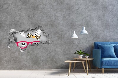 Hole in the wall sticker Kitten with glasses