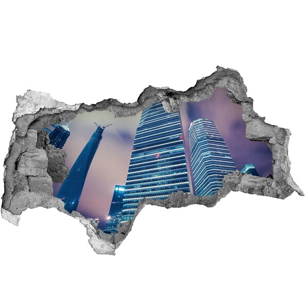 Hole in the wall decal Modern city through a hole in the wall