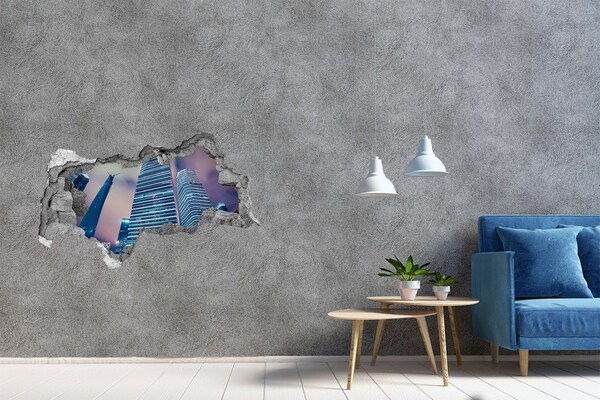 Hole in the wall decal Modern city through a hole in the wall