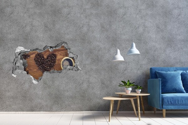 Hole in the wall decal Coffee and a heart of beans