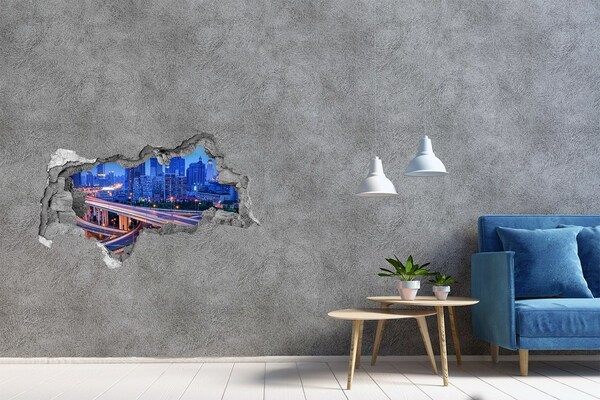 Hole wall sticker Modern city at night