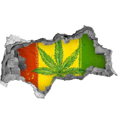 Hole wall sticker Green cannabis leaf on a yellow-red-green background