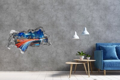 Hole in the wall sticker Modern city at night