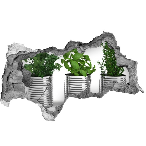 Hole wall sticker Green garden in metal pots