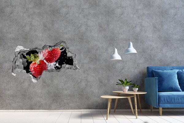 Hole in the wall sticker Juicy strawberries in water