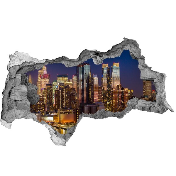 Hole in the wall decal Night panorama of the city
