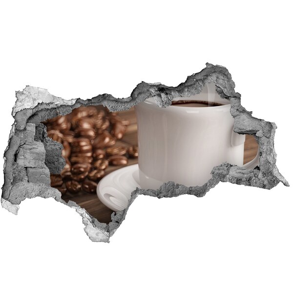 Hole in the wall sticker Coffee and beans on the wall background