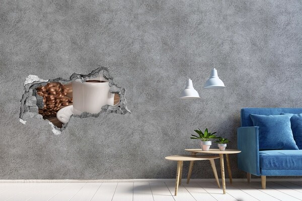 Hole in the wall sticker Coffee and beans on the wall background