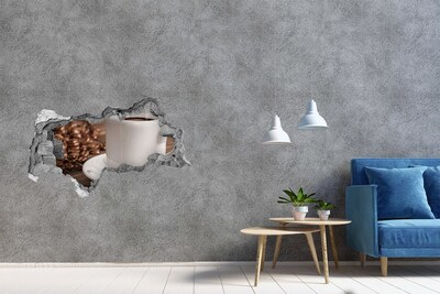 Hole in the wall sticker Coffee and beans on the wall background